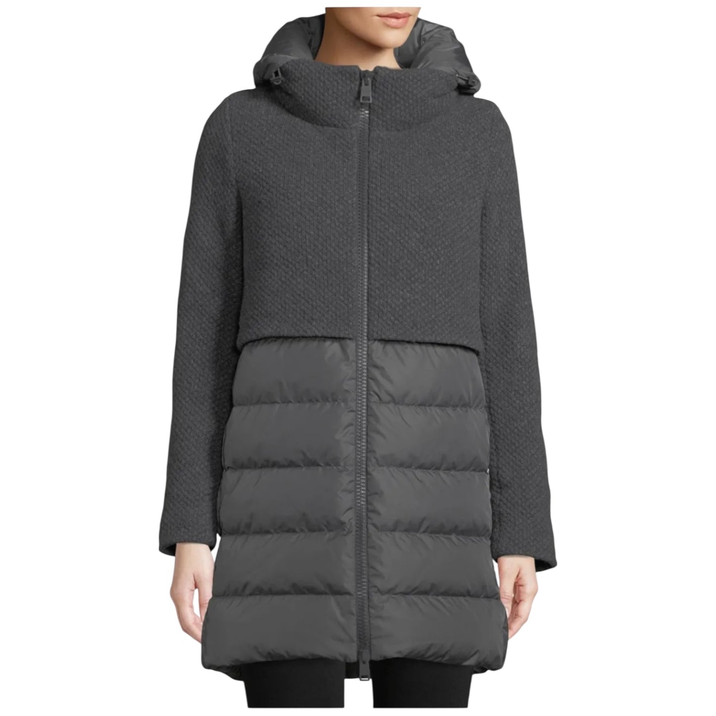 Herno Funnel-Neck Knit and Down Combo Coat - 10