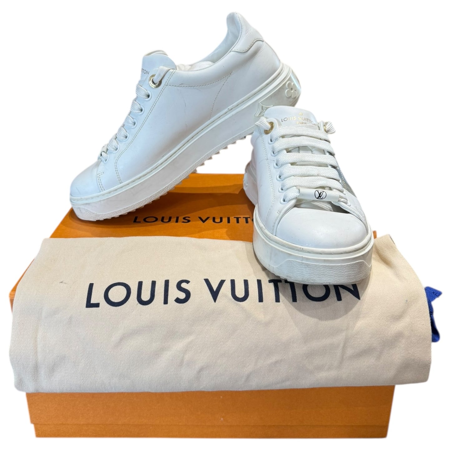 Louis Vuitton White Gold and Silver Time Out Sneakers - 37/4