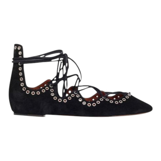 Isabel Marant Black Leo Lace Up Ballet Flats - 41/8
