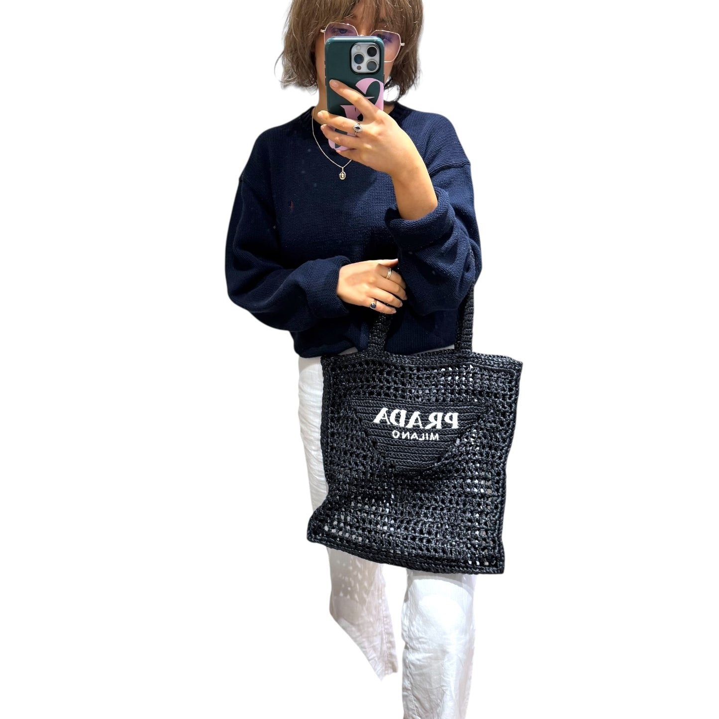 Prada Black Raffia Tote Bag