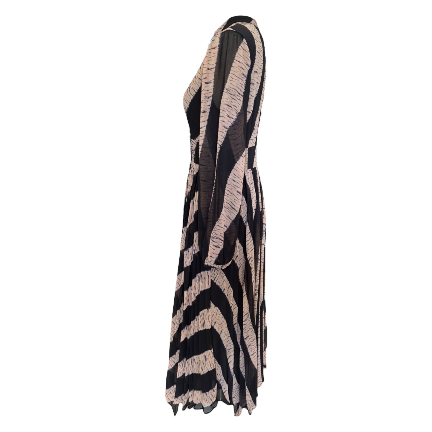 Whistles Shibori Print Pleated Dress in Navy and Pale Pink - 10 - NEW