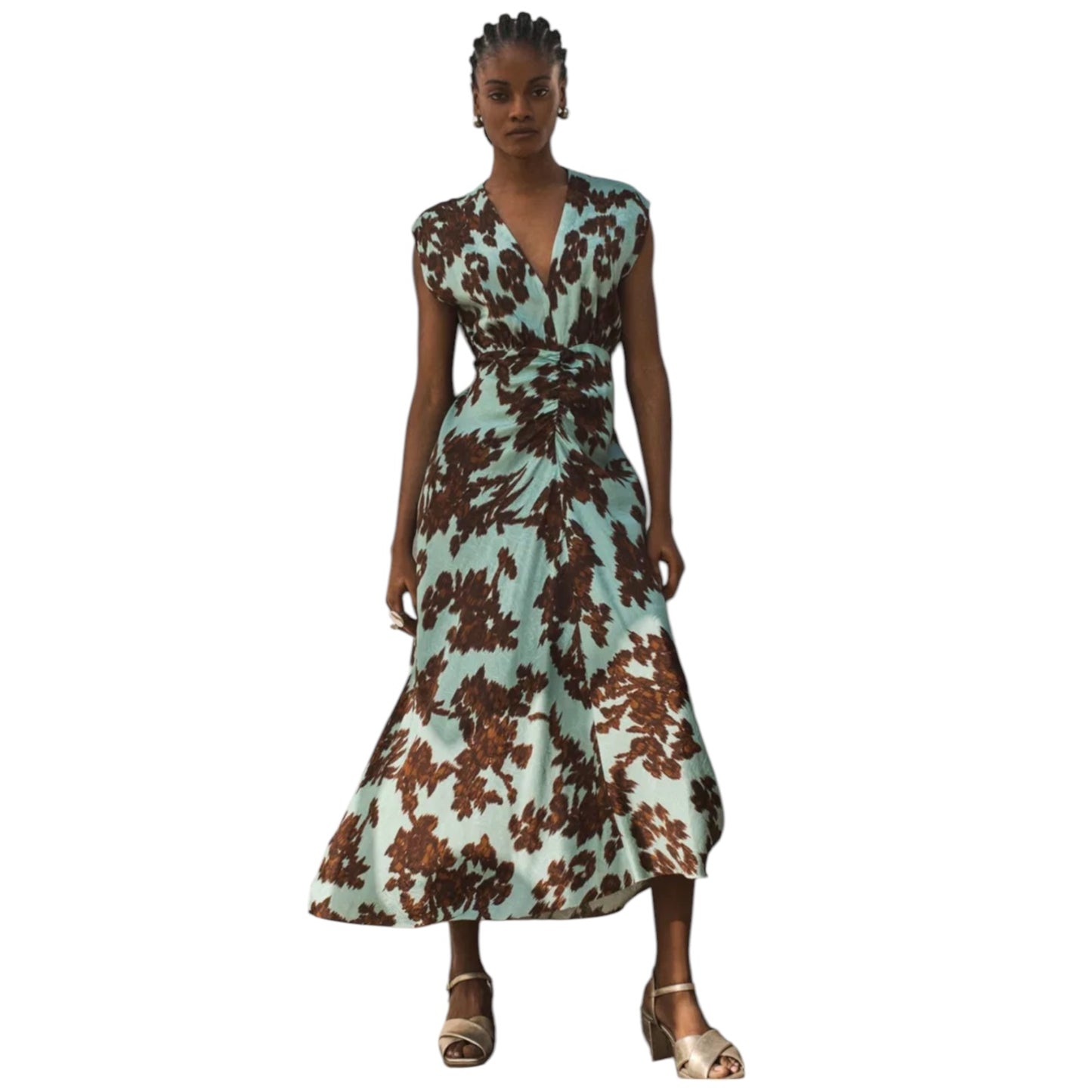Jigsaw Turquoise and Brown 'Jacquard Ruched Midi' Dress - 12