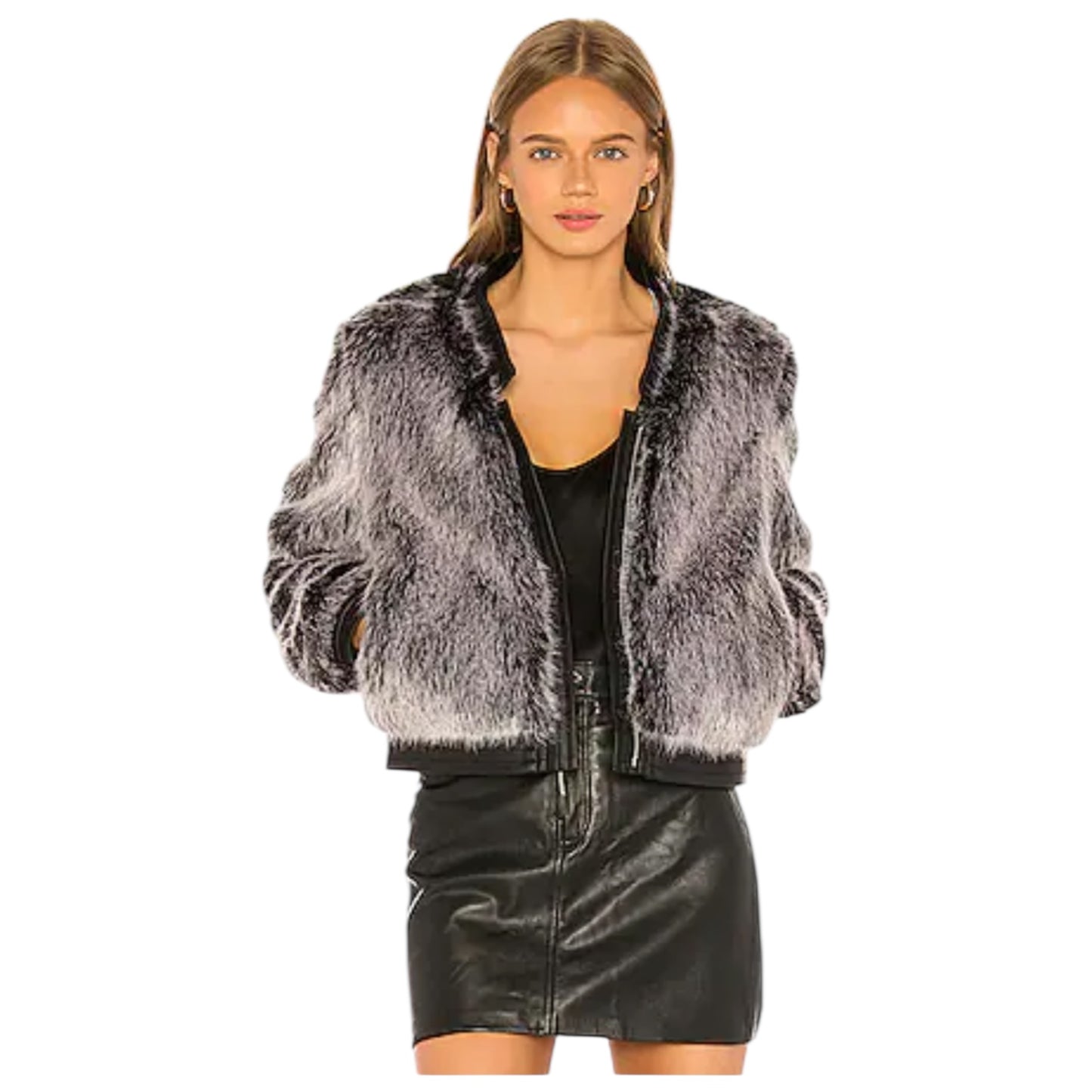 J Brand Ashbey Faux Fur Bomber Jacket in Silver Fox - 10