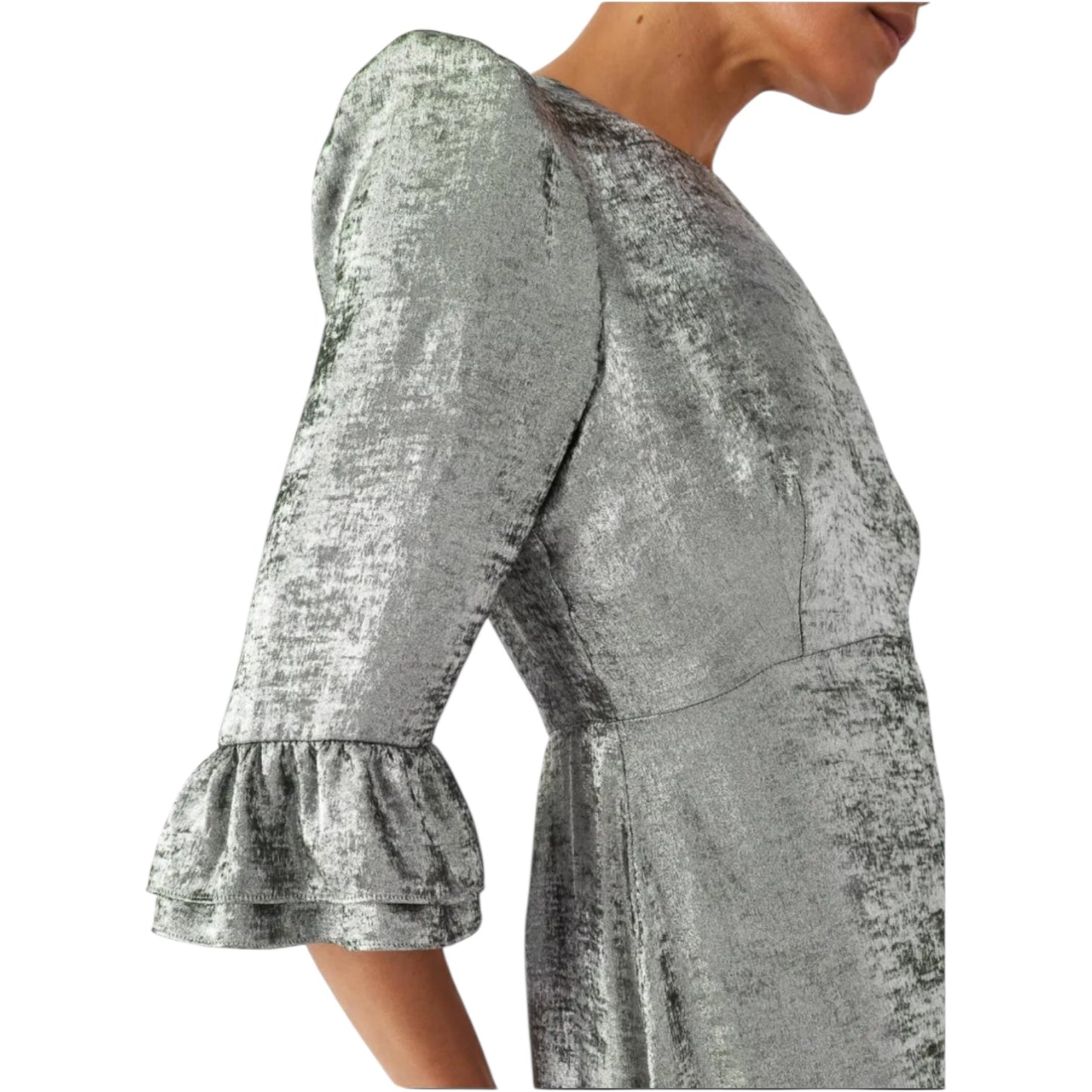 Mint Velvet Metallic Silver Midi Dress - 8 - NEW