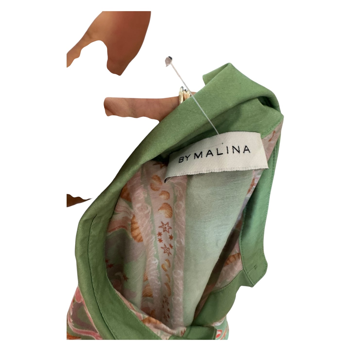 By Malina Green and Pink Minella Print Kaftan - 12 / 14