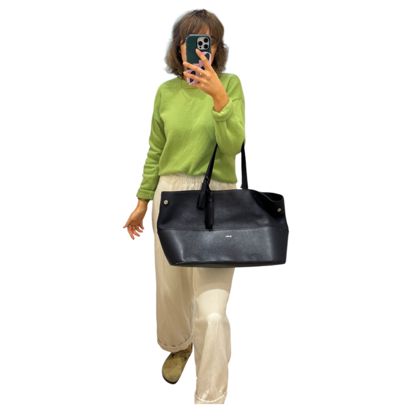 Max Mara Navy Leather Tote Bag