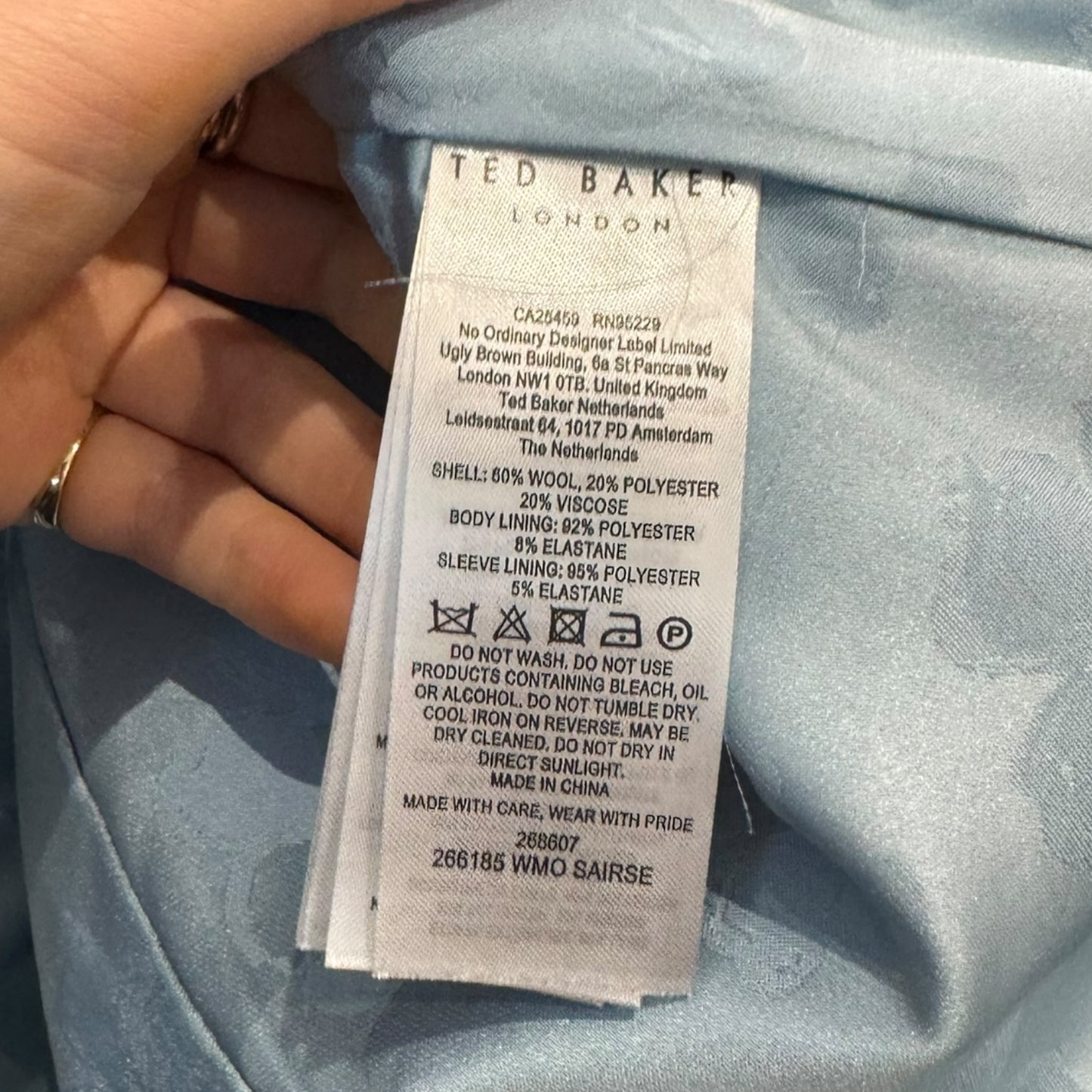 Ted Baker Sairse Pleated-Sleeve Pale Blue Coat - 12