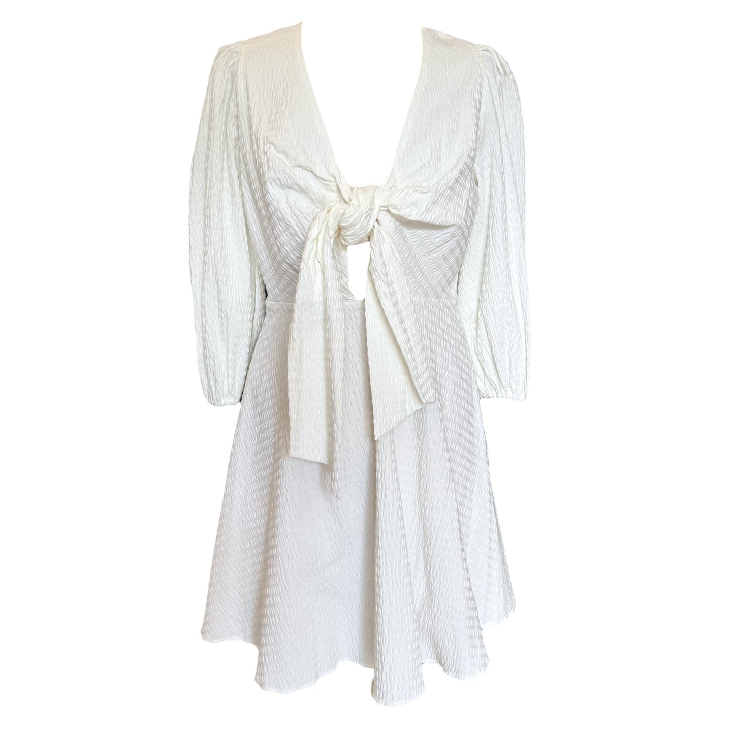 Ted Baker White Askas Seersucker Tie Front Mini Dress - 10 - NEW