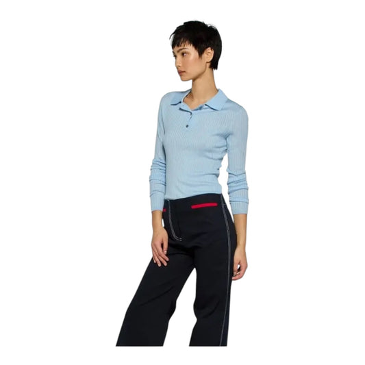 Serena Bute Blue Ribbed Henley Top - 8/10