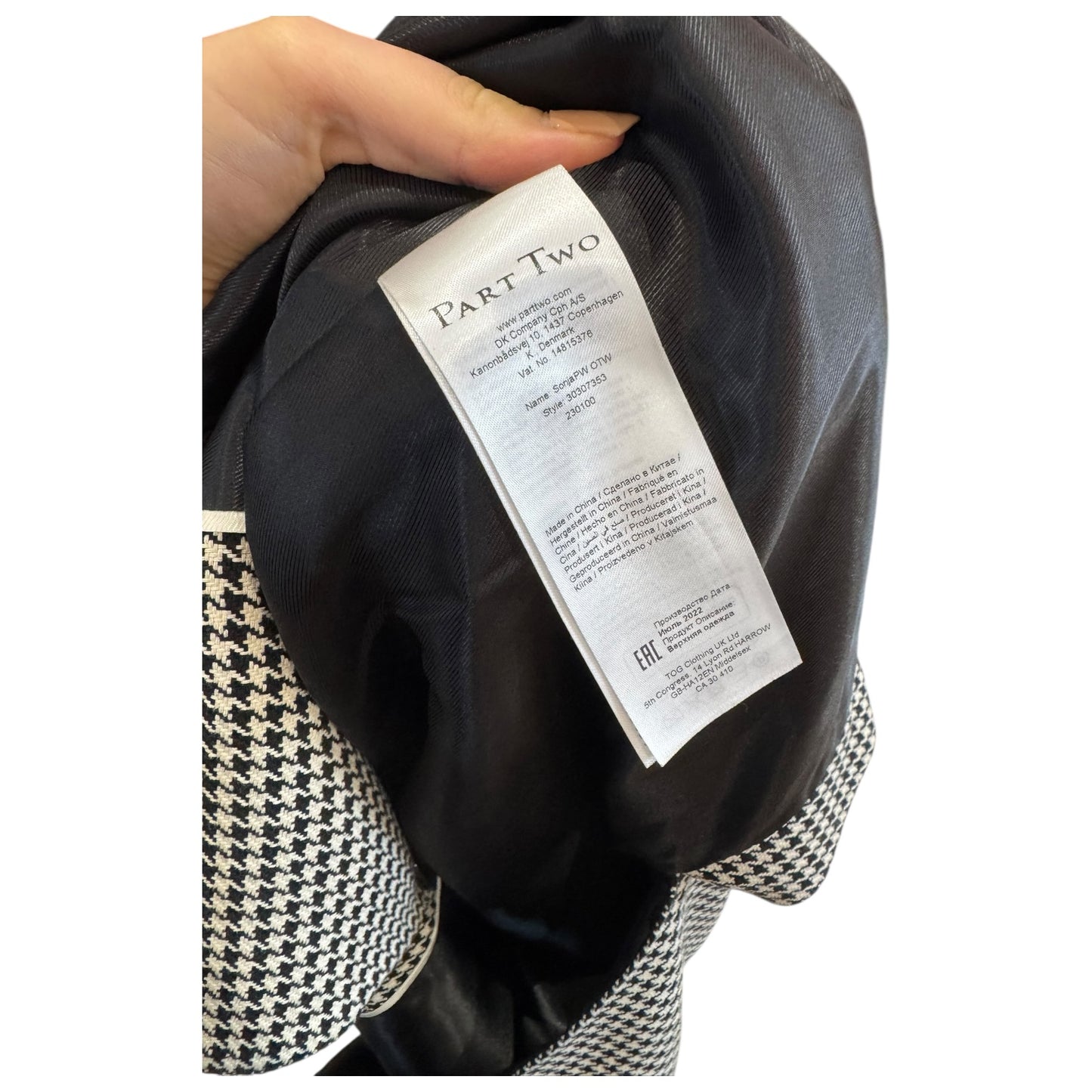 Part Two SonjaPW Black and Cream Houndstooth Blazer - 8