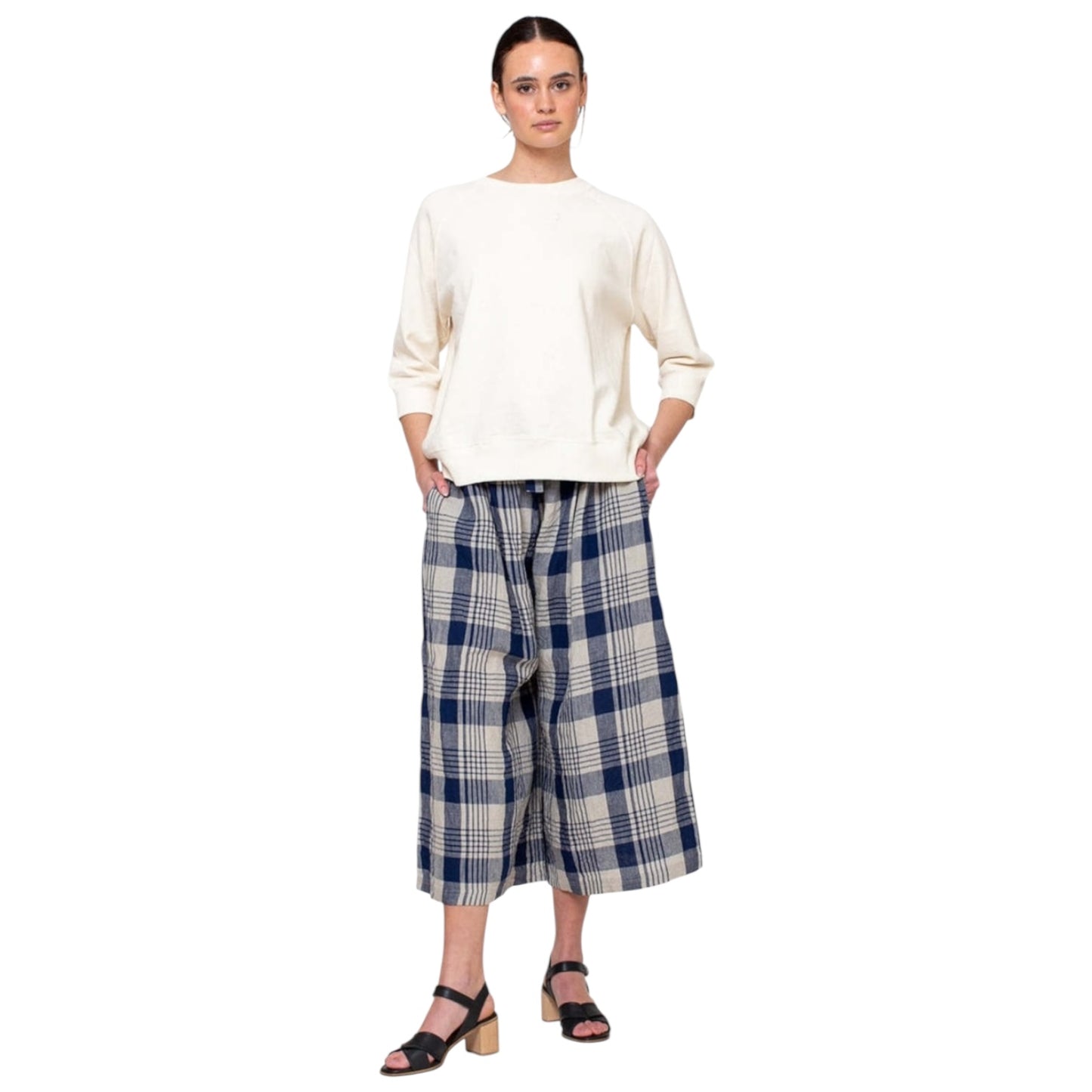 Ichi Antiquites Blue Check Linen Culottes - 10