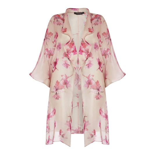 Marina Rinaldi Pink Floral Silk Duster Coat - 16 - NEW