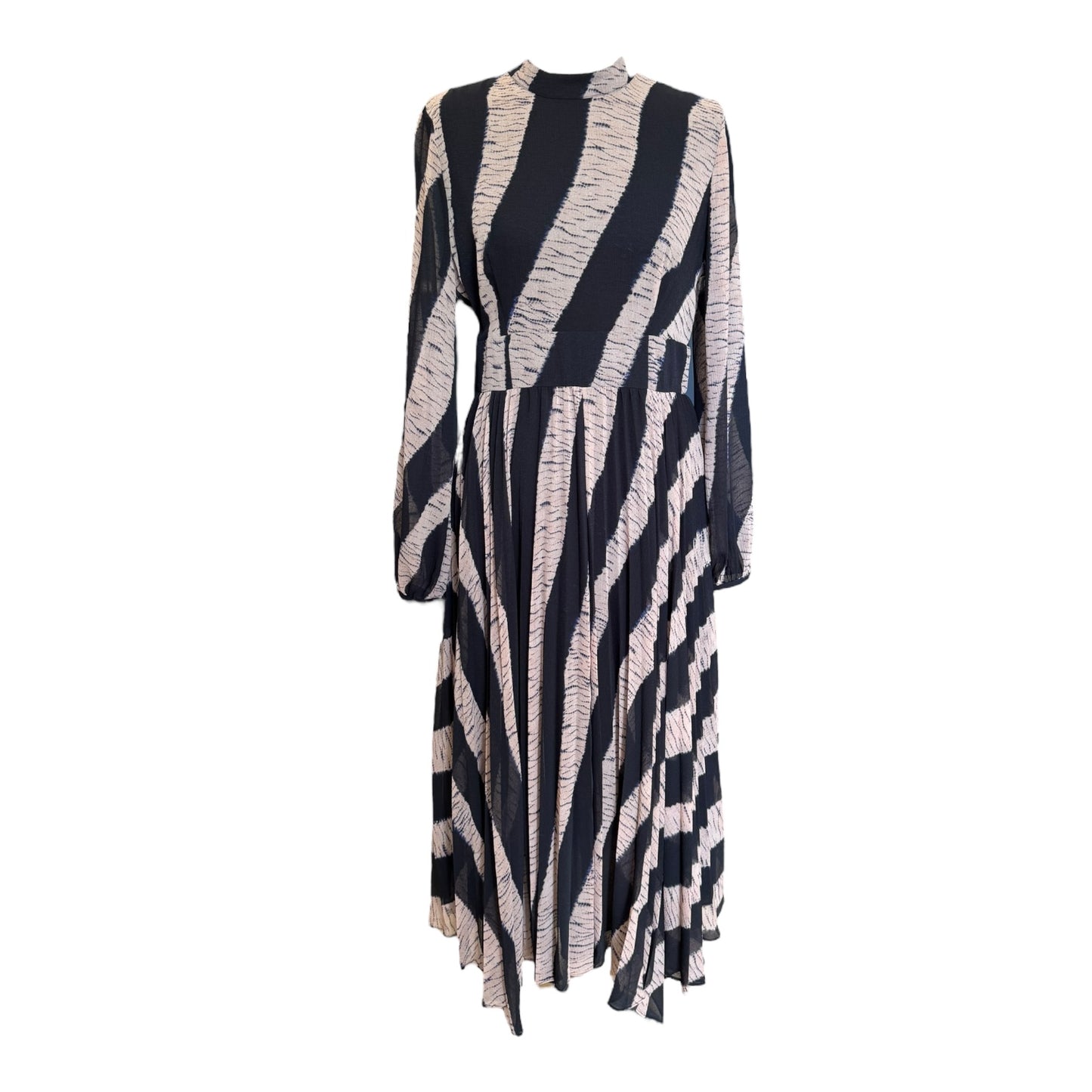 Whistles Shibori Print Pleated Dress in Navy and Pale Pink - 10 - NEW