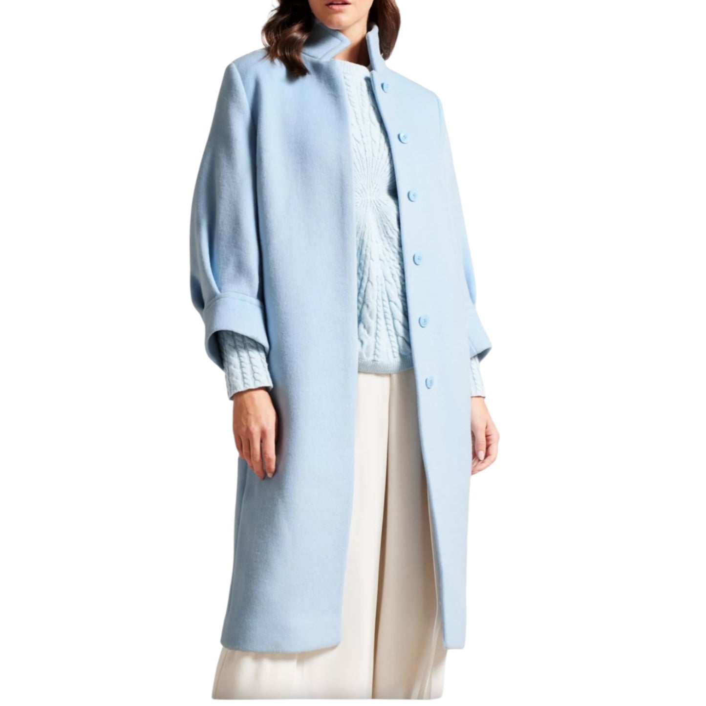 Ted Baker Sairse Pleated-Sleeve Pale Blue Coat - 12