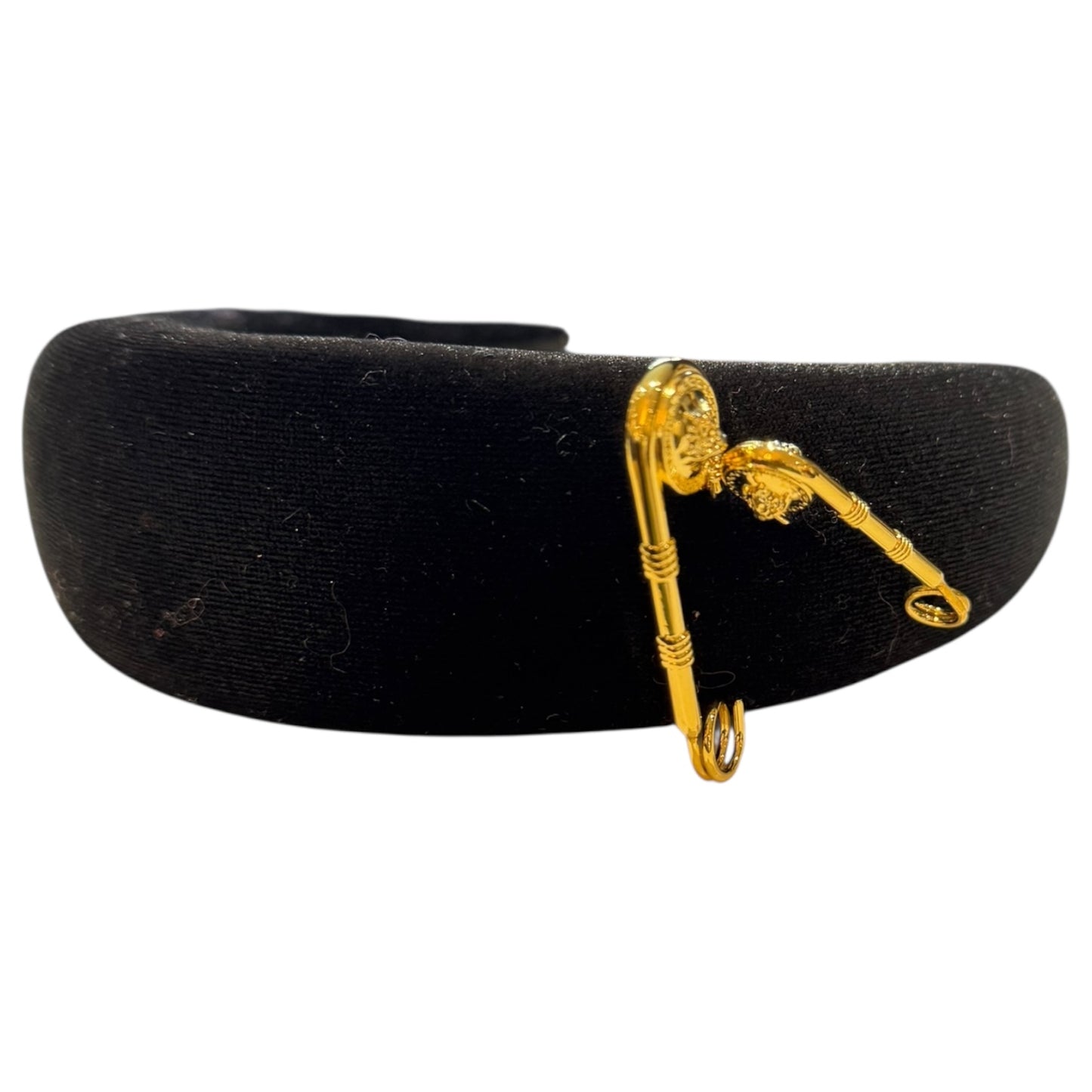 Versace Black Velvet and Gold Safety Pin Headband