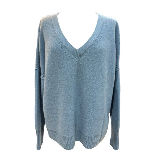 Van Kukil Duck Egg Blue Cashmere V Neck Jumper - 12/14