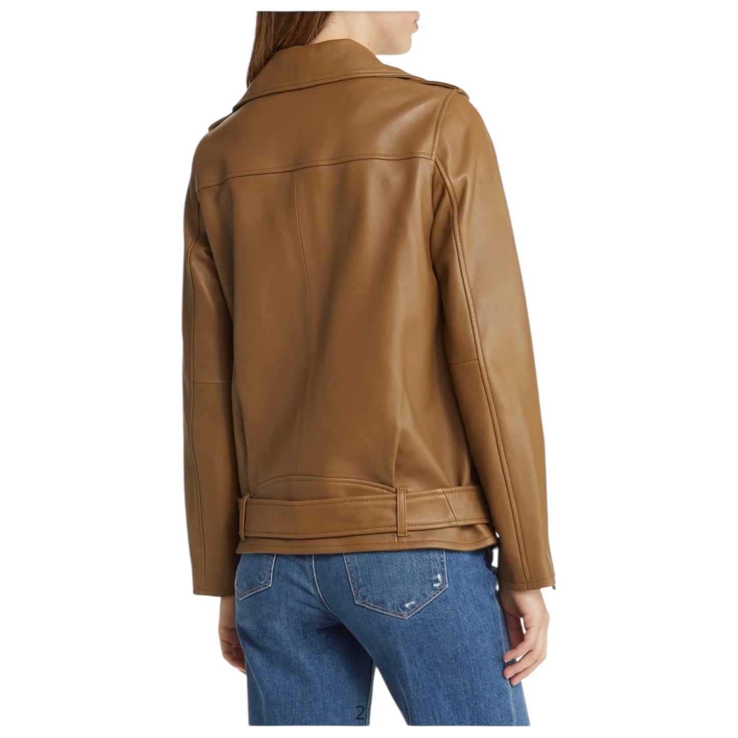 Michael Kors Coffee Oversized Moto Leather Jacket - 14/16 - NEW