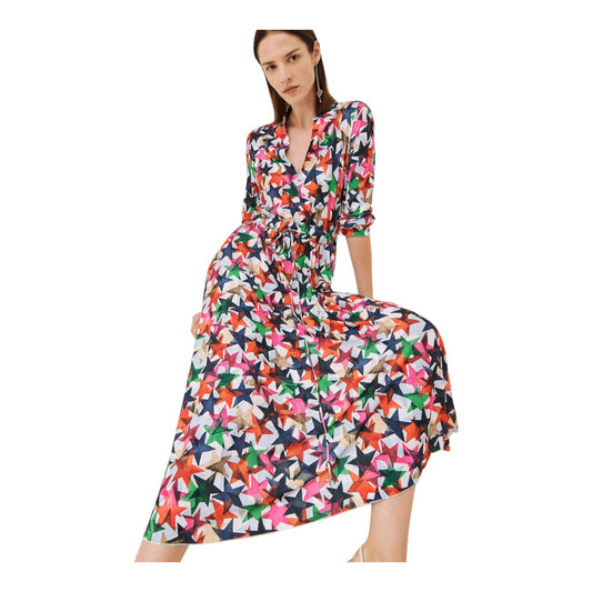 Marella Callas Fuchsia Pink Star Print Jersey Dress - 12