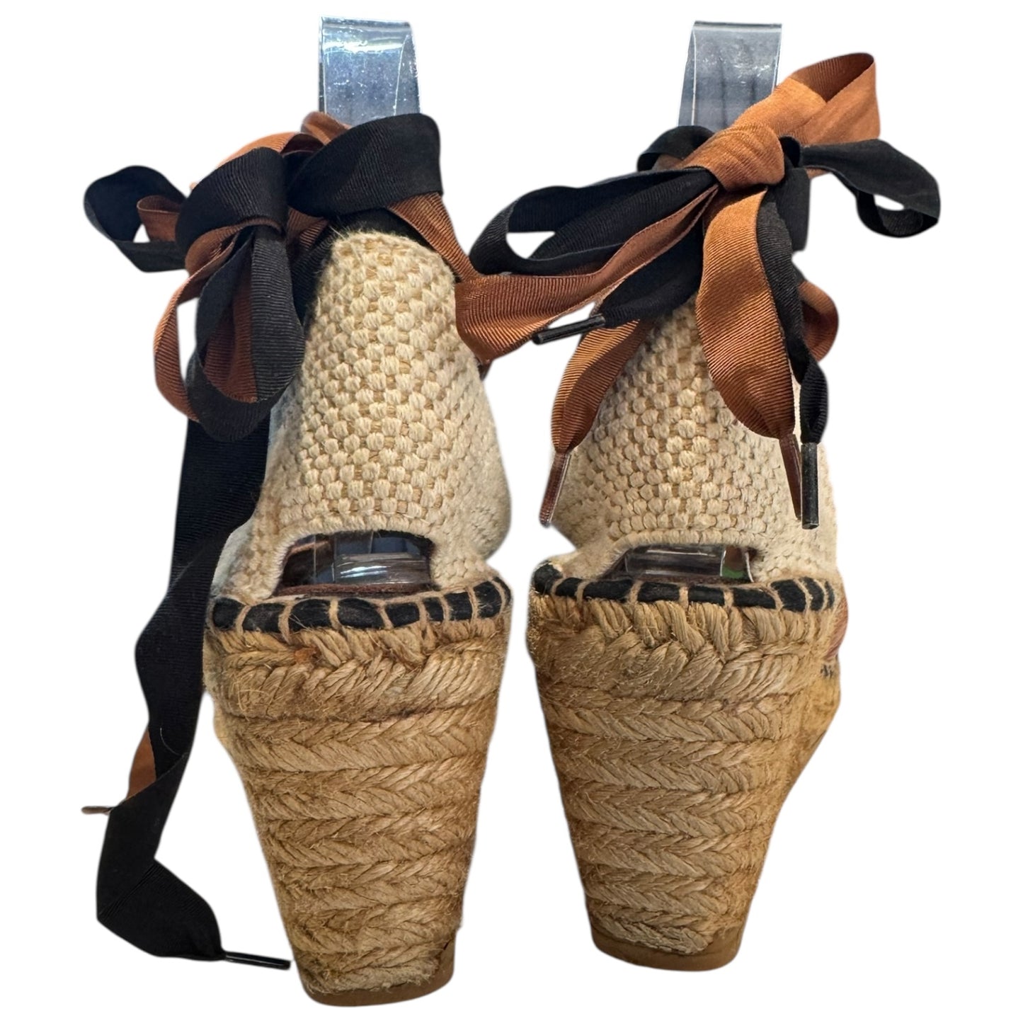 Burberry Wedge Espadrille Sandal with Ribbon Tie - 38 / 5