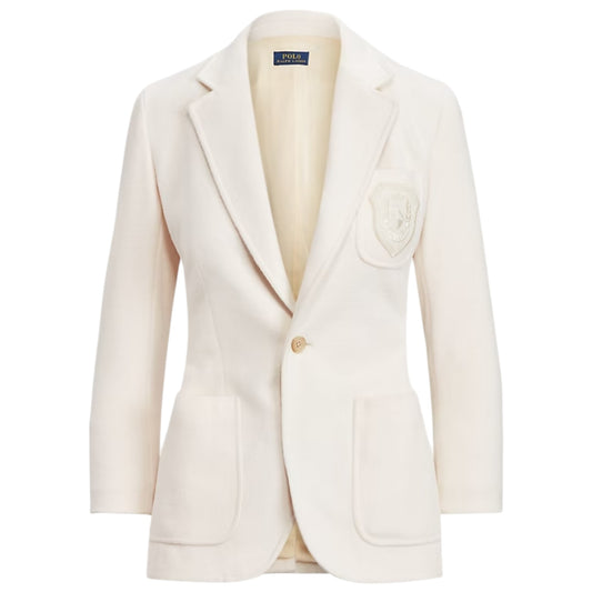 Ralph Lauren Cream Logo Crest Soft Wool Blend Blazer - 10/12