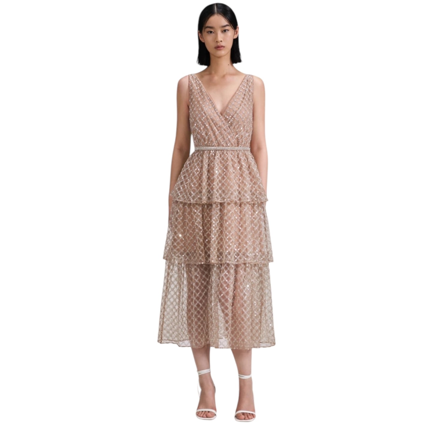 Self-Portrait Grid Tiered Midi Dress - 12