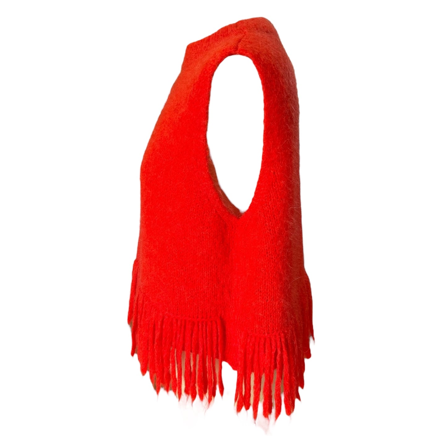 Red Sleeveless Knitted Top with Fringe - 10/12