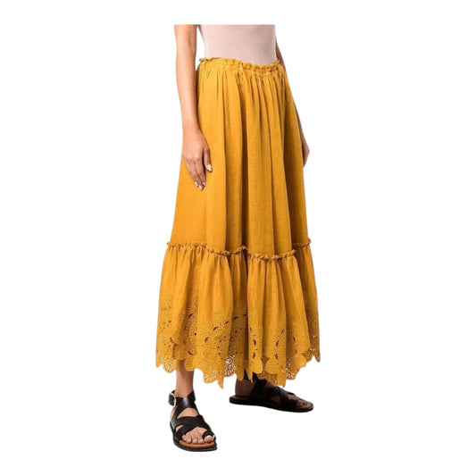 Zimmermann Mustard Teddy Scallop Midi Skirt - 8/10