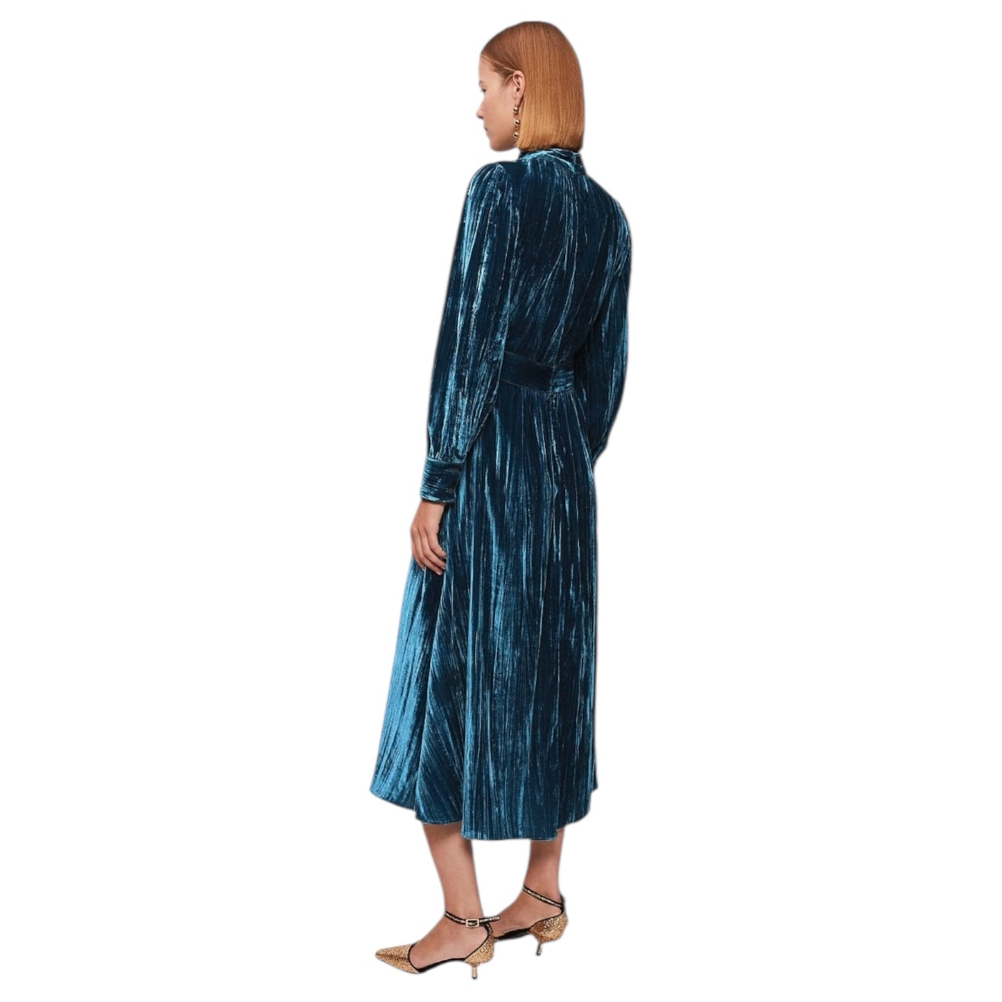 Jigsaw Blue Plisse Velvet Midi Dress - 10