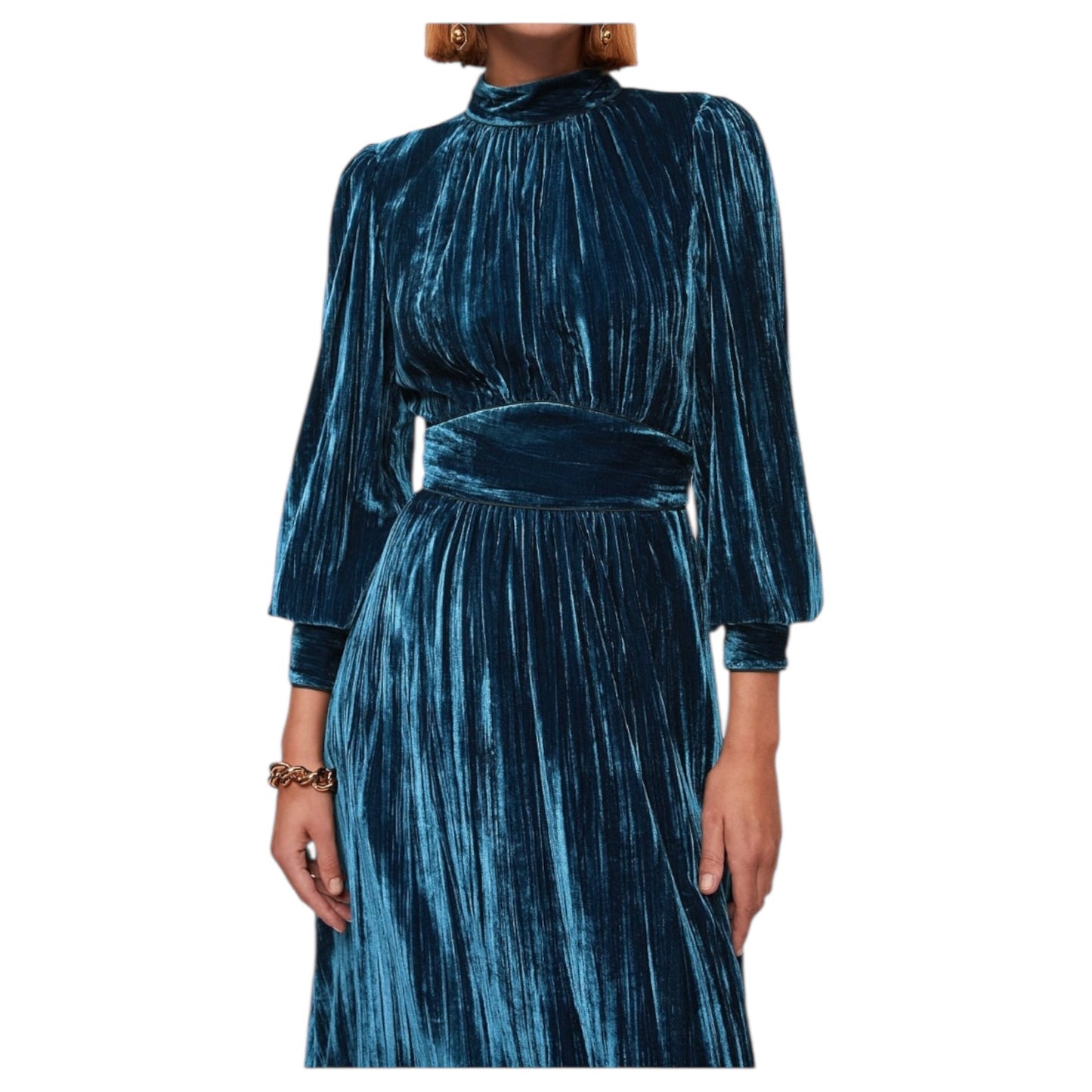 Jigsaw Blue Plisse Velvet Midi Dress - 10
