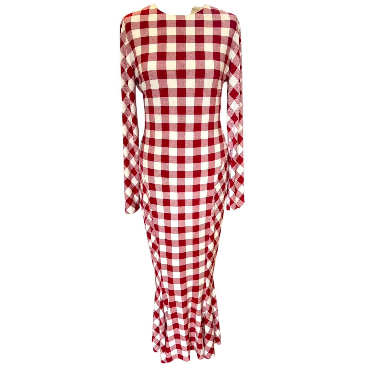 Norma Kamali Red Check Fishtail Dress - 10