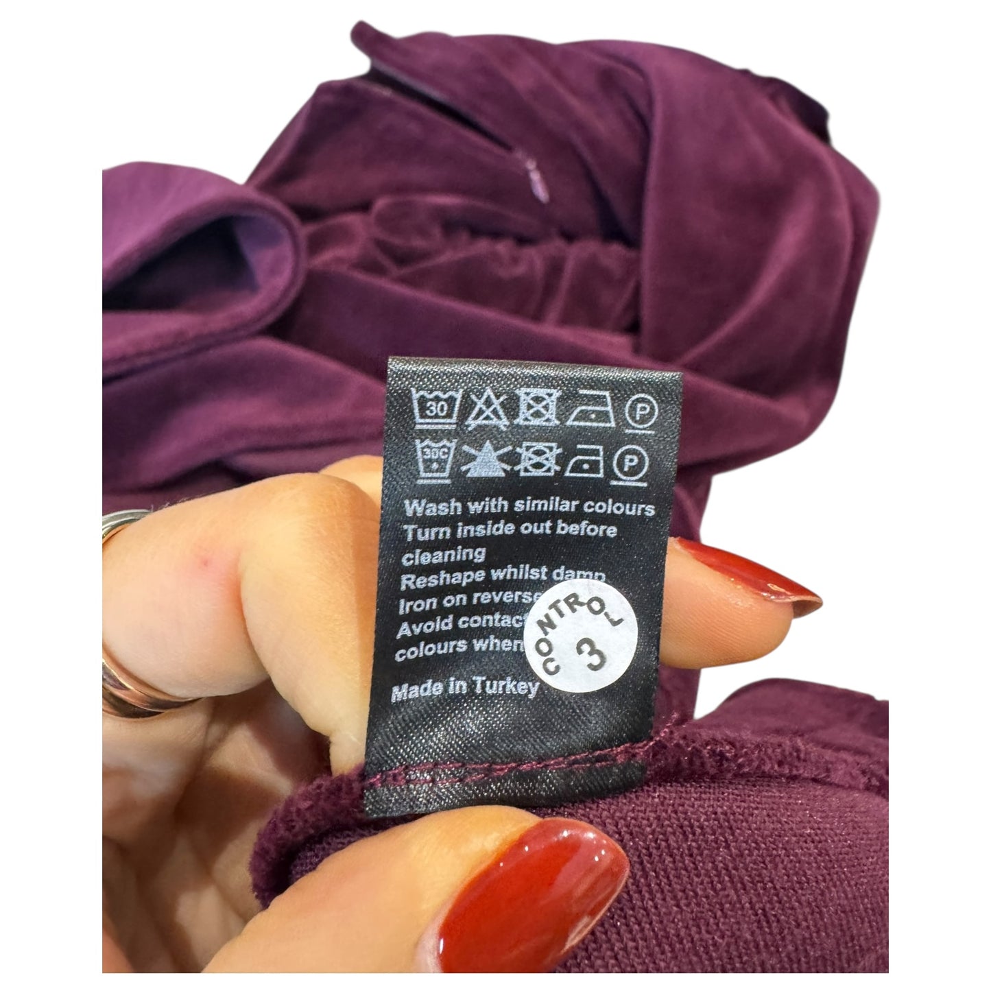 Me + Em Burgundy Ruche Sleeve Stretch Velvet Swing Dress - 12