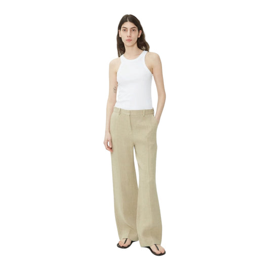 Totême Linen Mid-Waist Straight Trousers in Wheat Melange - 10 - NEW