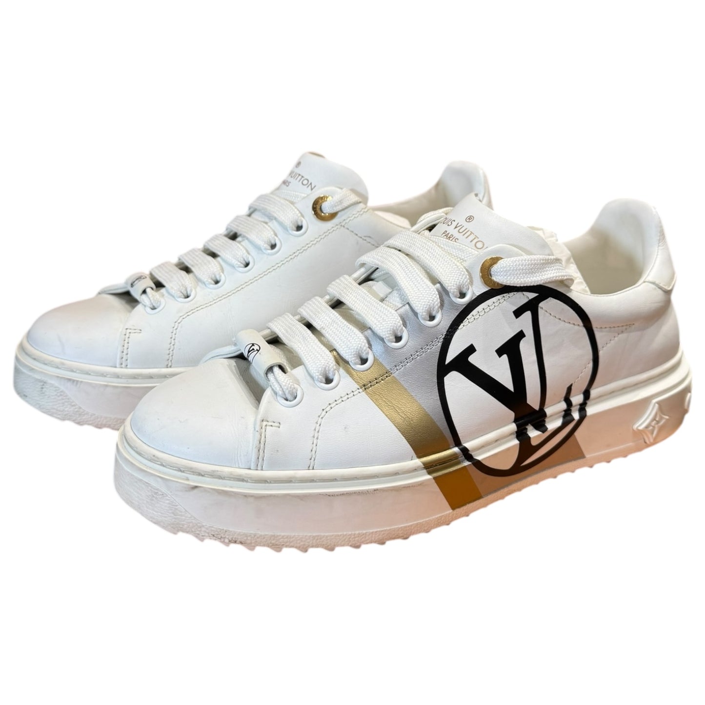 Louis Vuitton White Gold and Silver Time Out Sneakers - 37/4