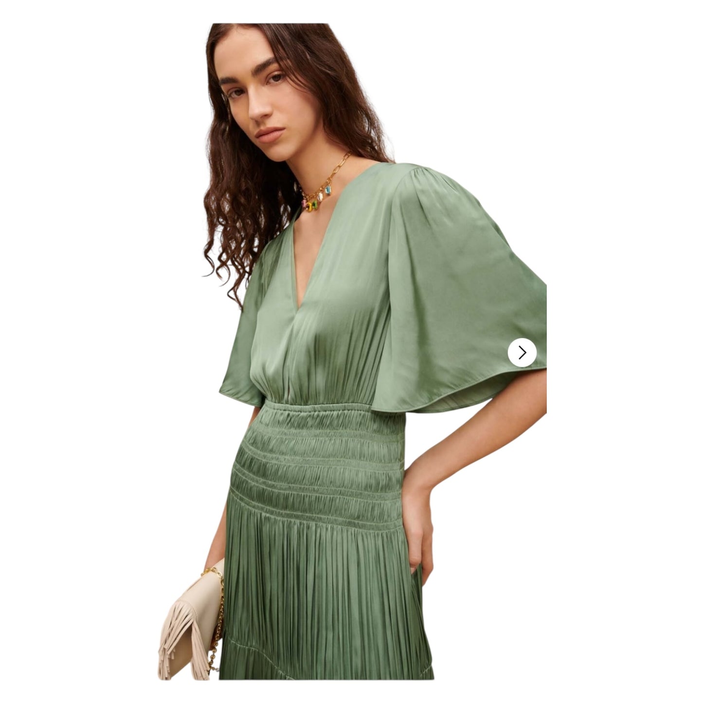 Maje Soft Green Satin Pleated Maxi Dress - 12