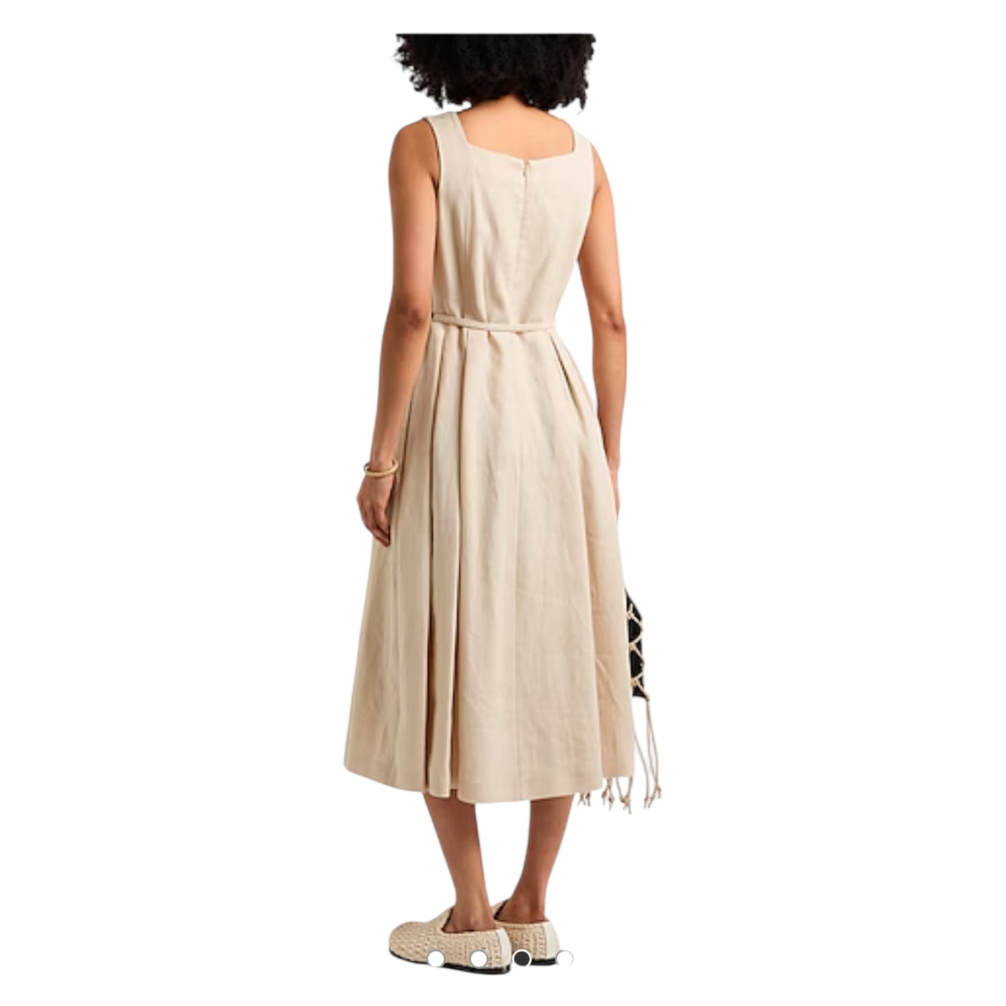 'S Max Mara Light Beige Linen Square Neck Midi Dress - 14