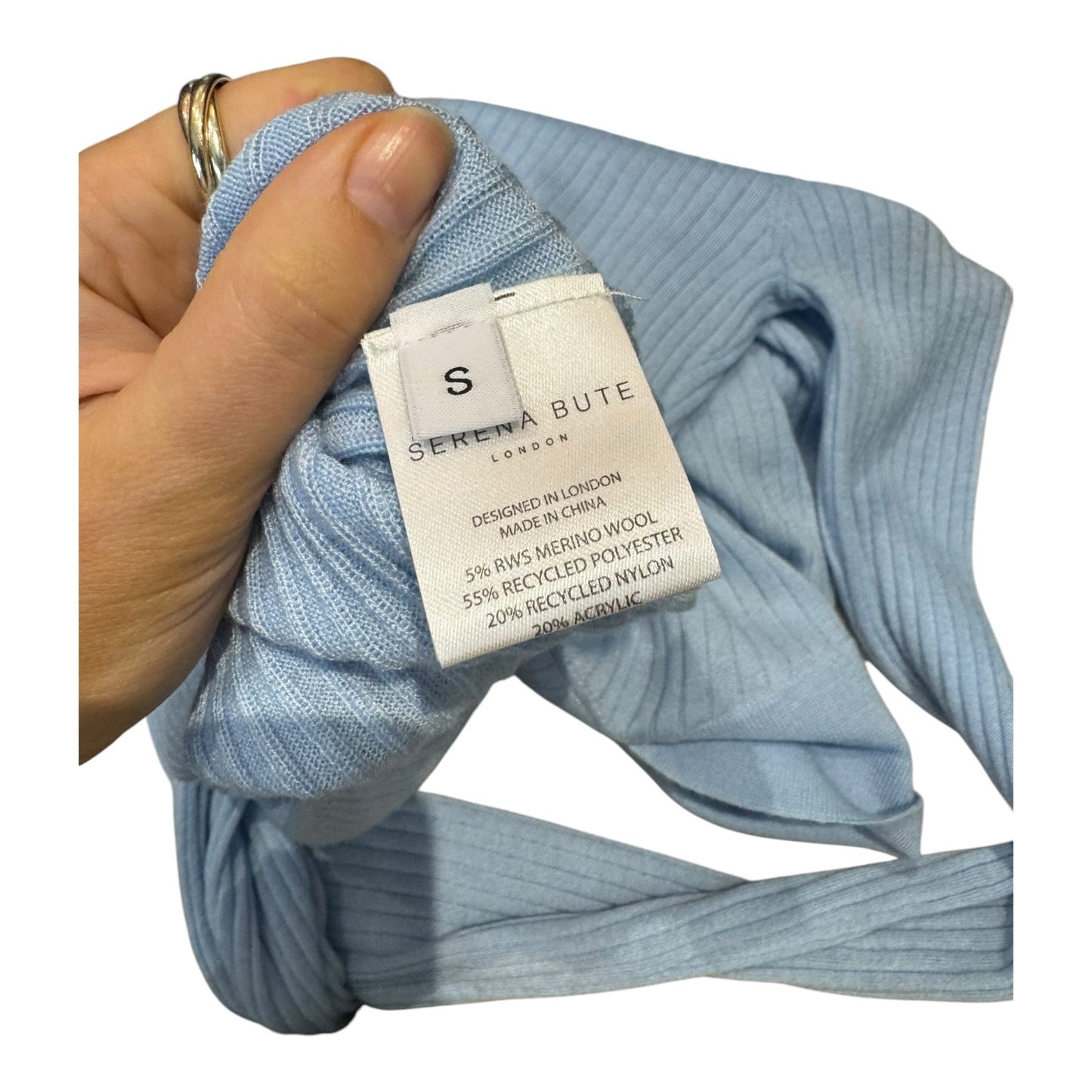 Serena Bute Blue Ribbed Henley Top - 8/10