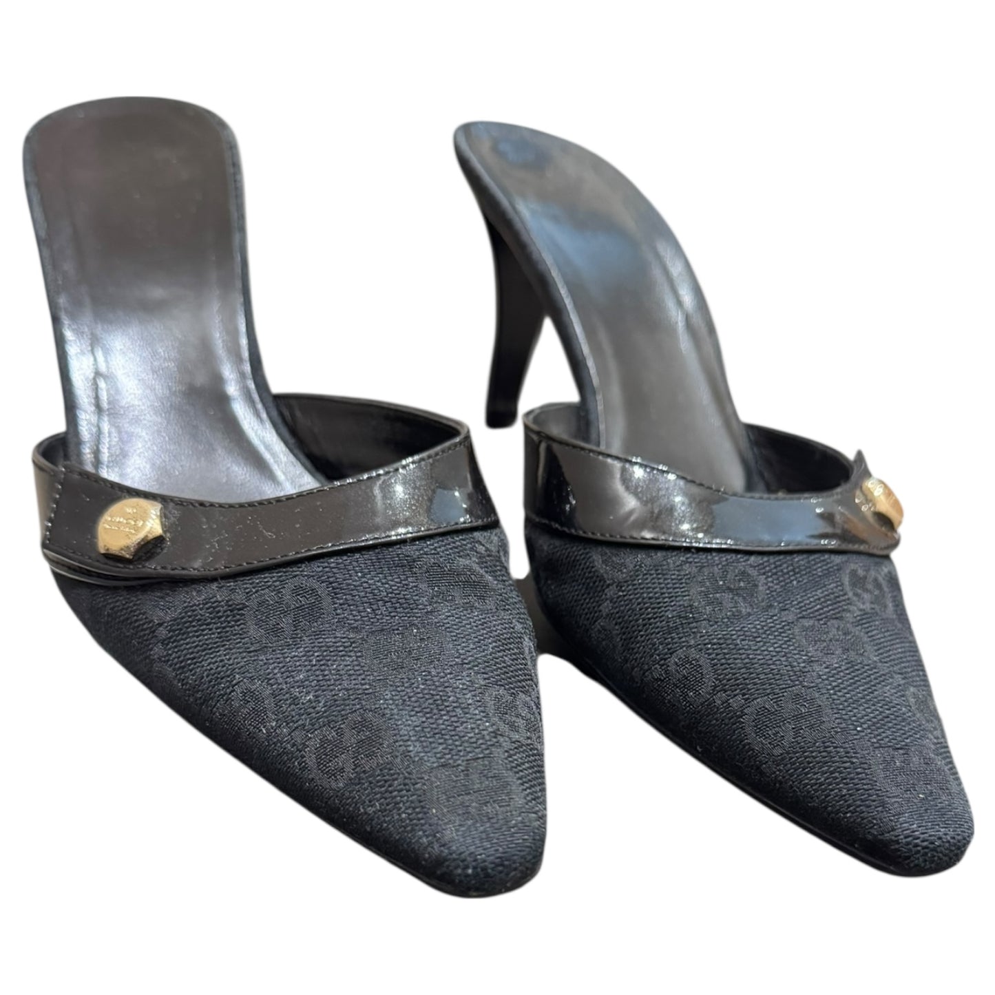 Gucci Black Guccissima Pointed Mule Heels - 37 / 4