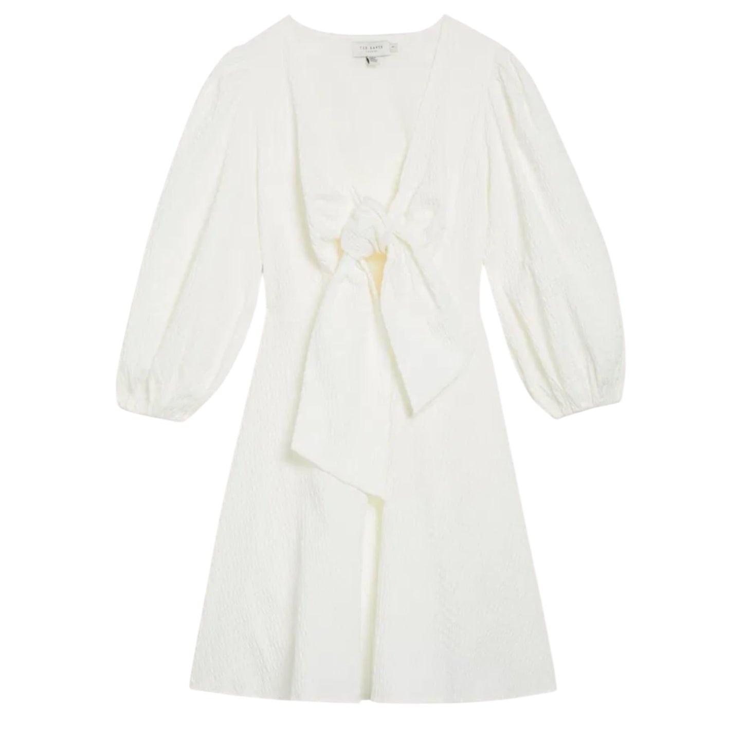 Ted Baker White Askas Seersucker Tie Front Mini Dress - 10 - NEW