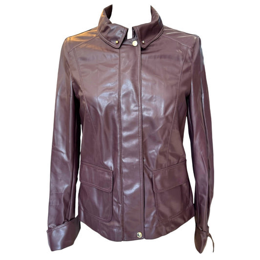 Marc Cain Maroon Pleather Jacket - 10