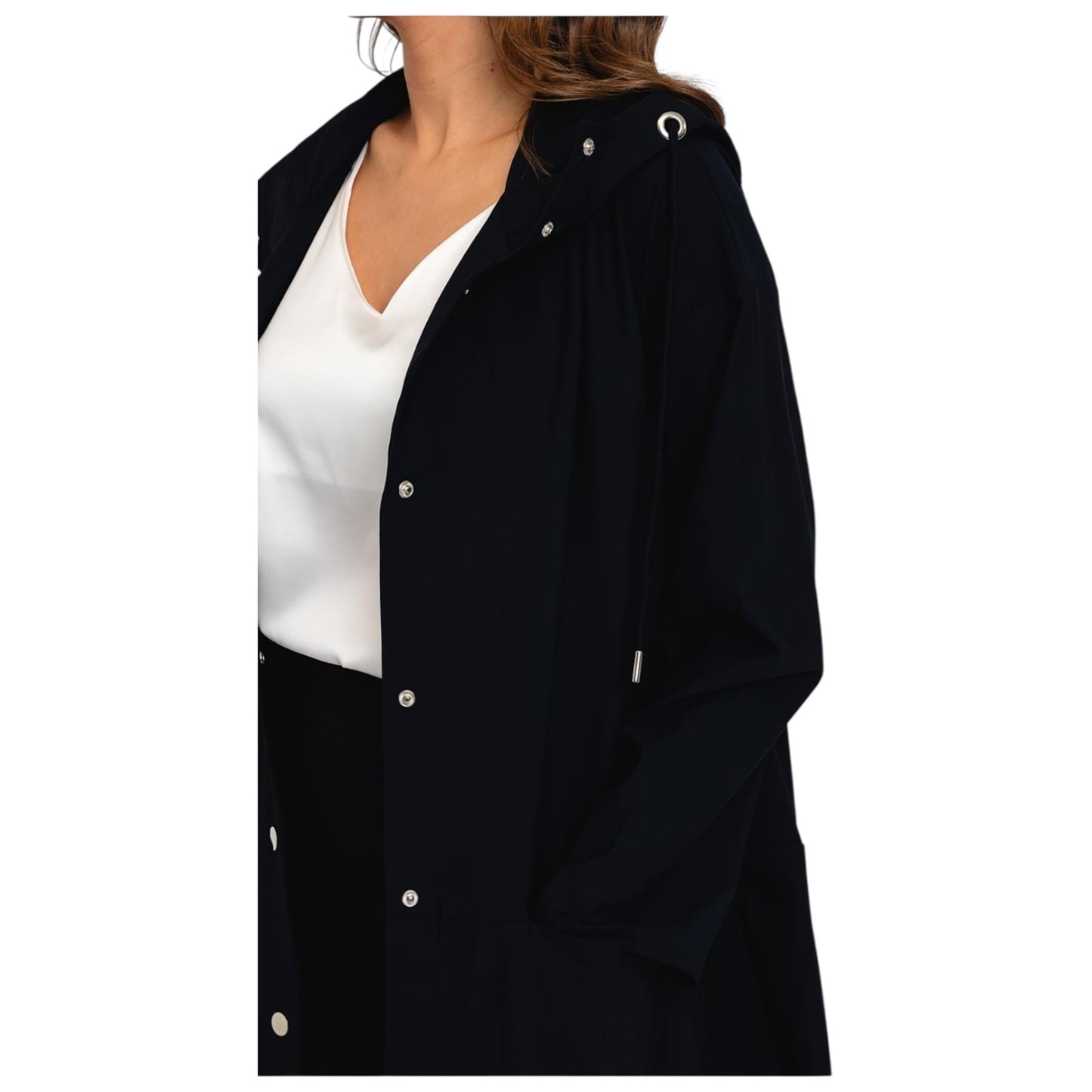 Naya Navy Tulip Hemline Hooded Mac Coat - One Size