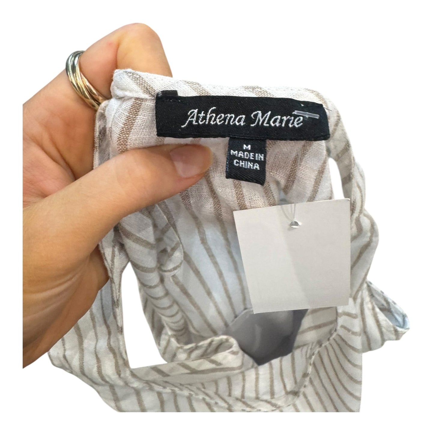 Athena Marie White and Beige Stripe Linen Dress - 10