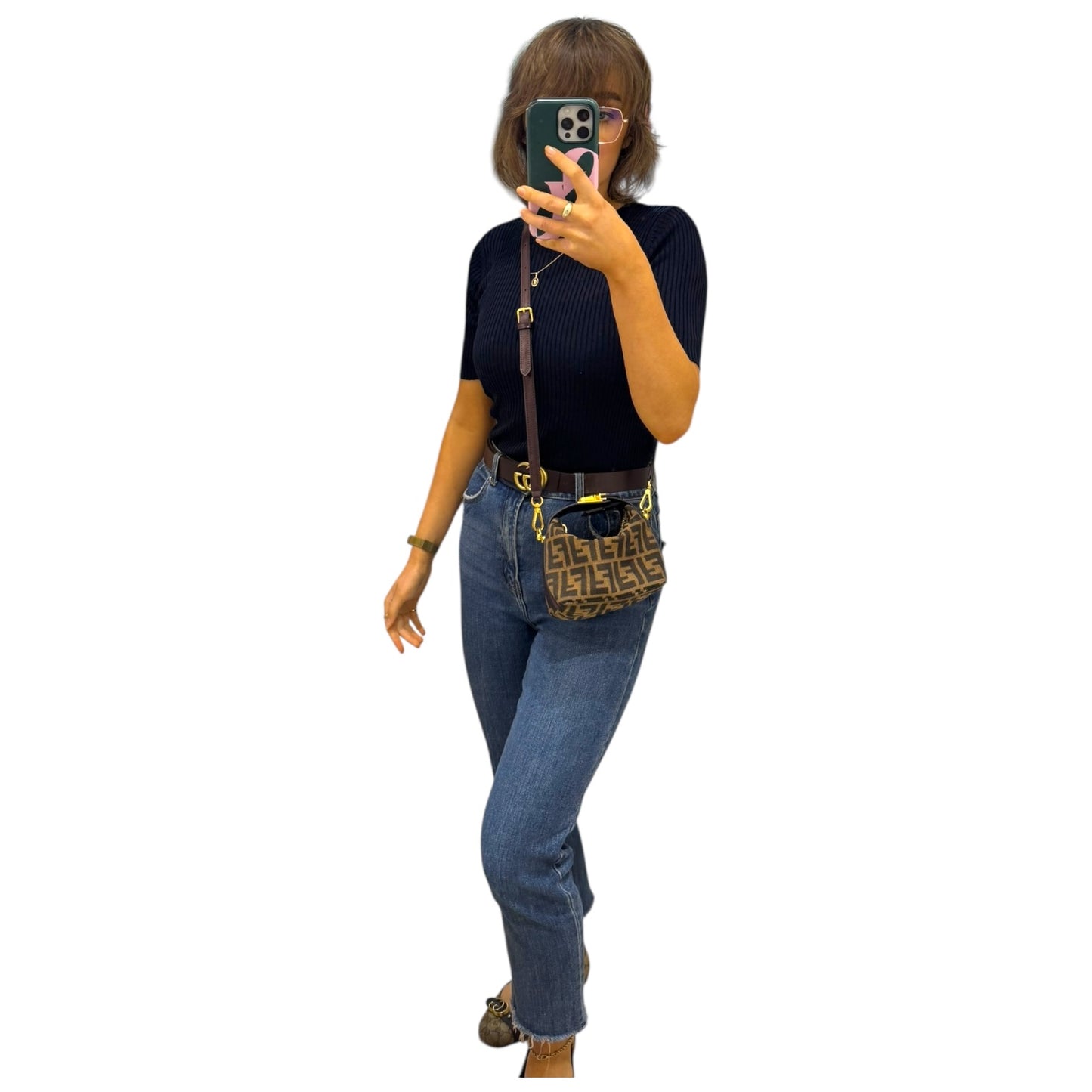 Fendi Zucca Monogram Mini Bag with Burgundy