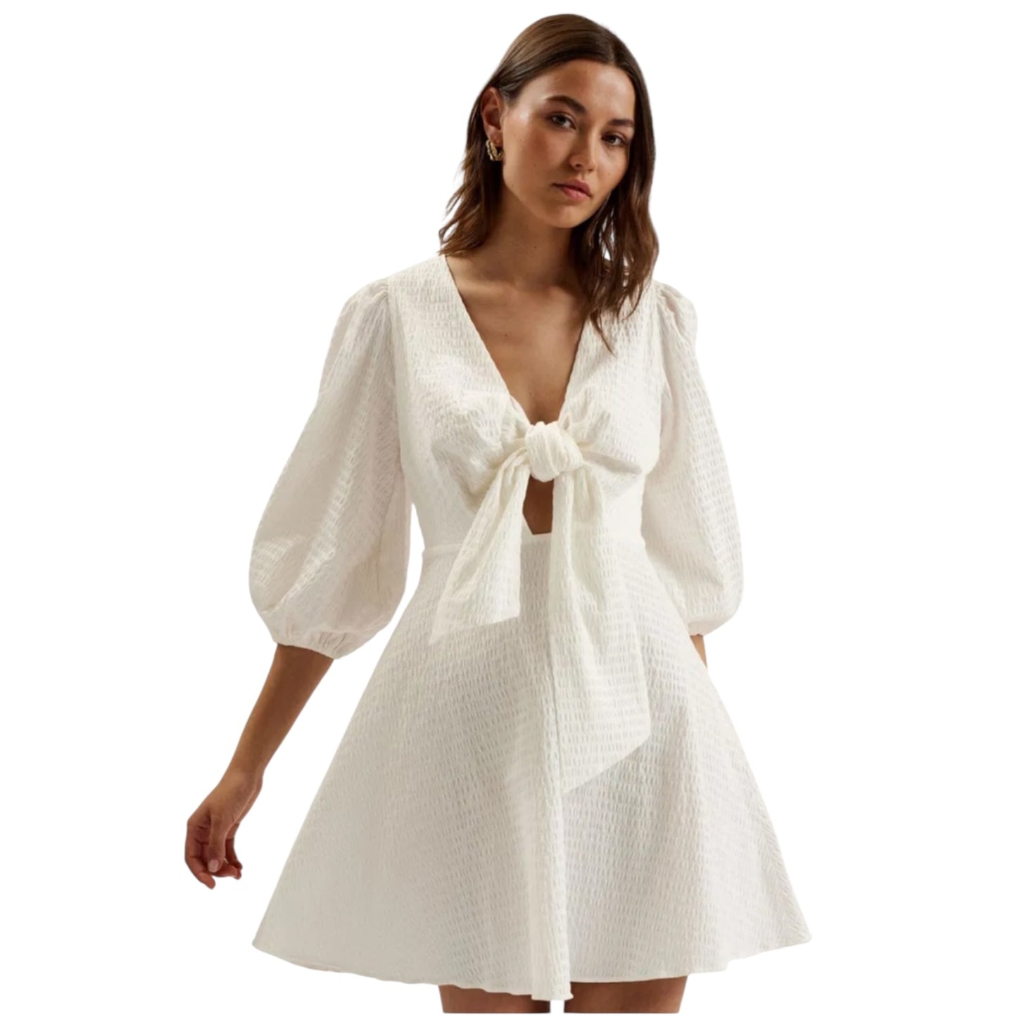 Ted Baker White Askas Seersucker Tie Front Mini Dress - 10 - NEW