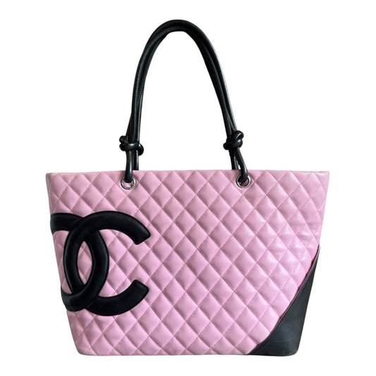 Chanel Cambon Ligne Pink and Black Quilted Tote Bag