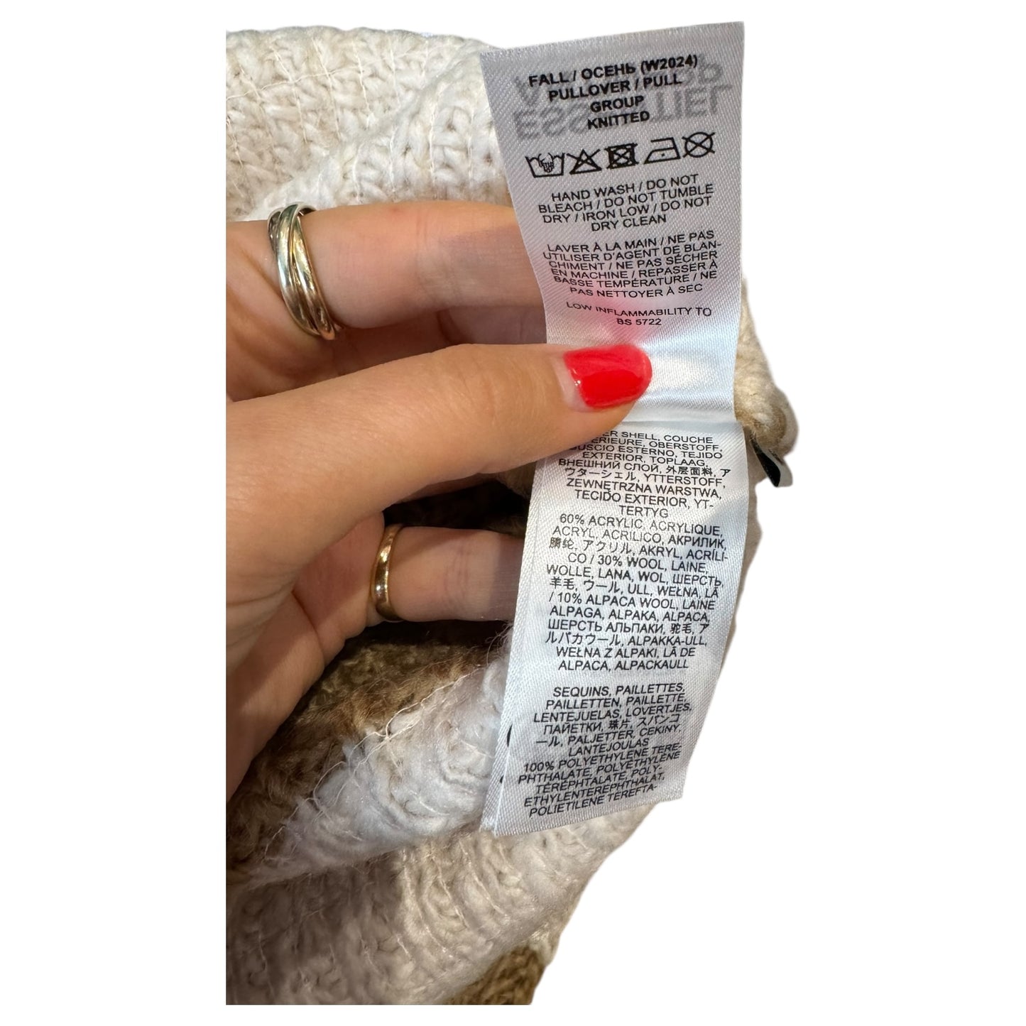 Essentiel Brown and Ecru Knit Sweater with Sequin-Embellished Stripes - 14/16 - NEW