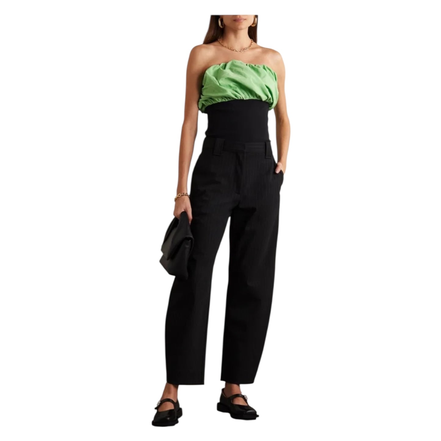 Ganni Green and Black Gathered Top - 6/8