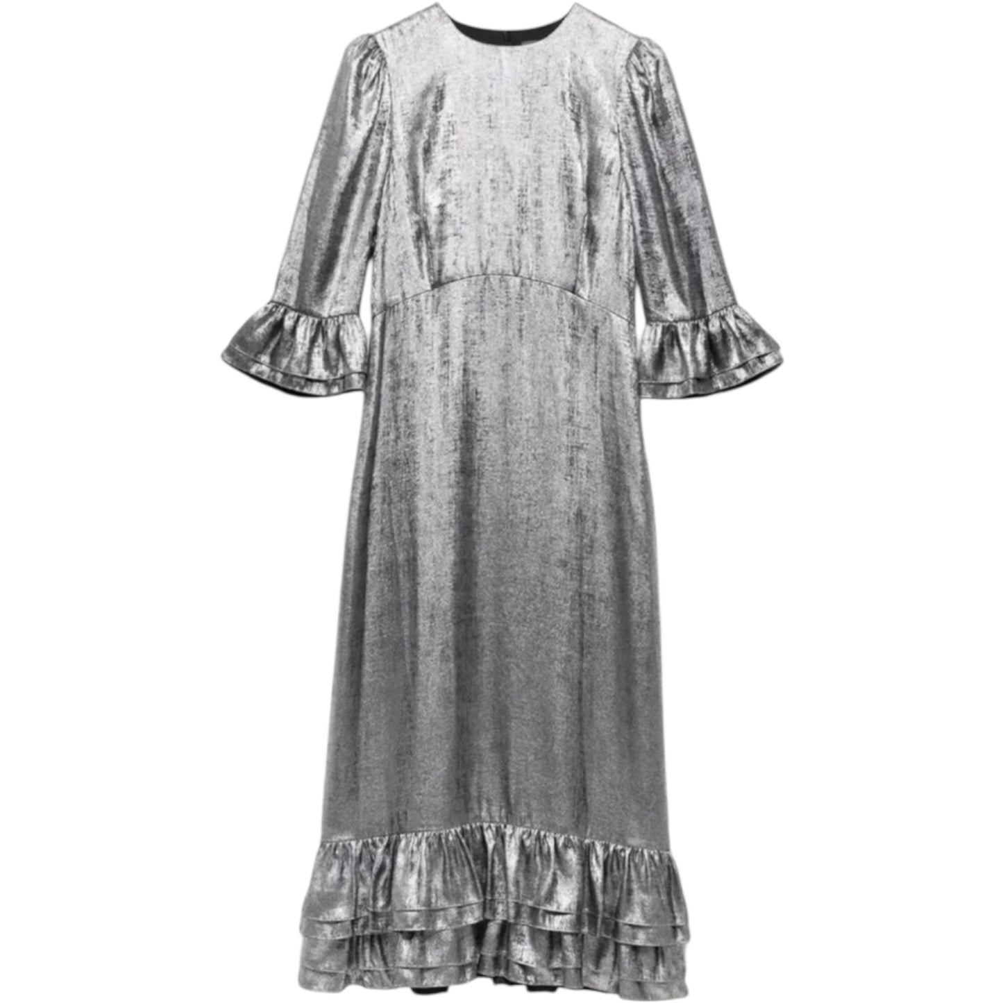 Mint Velvet Metallic Silver Midi Dress - 8 - NEW
