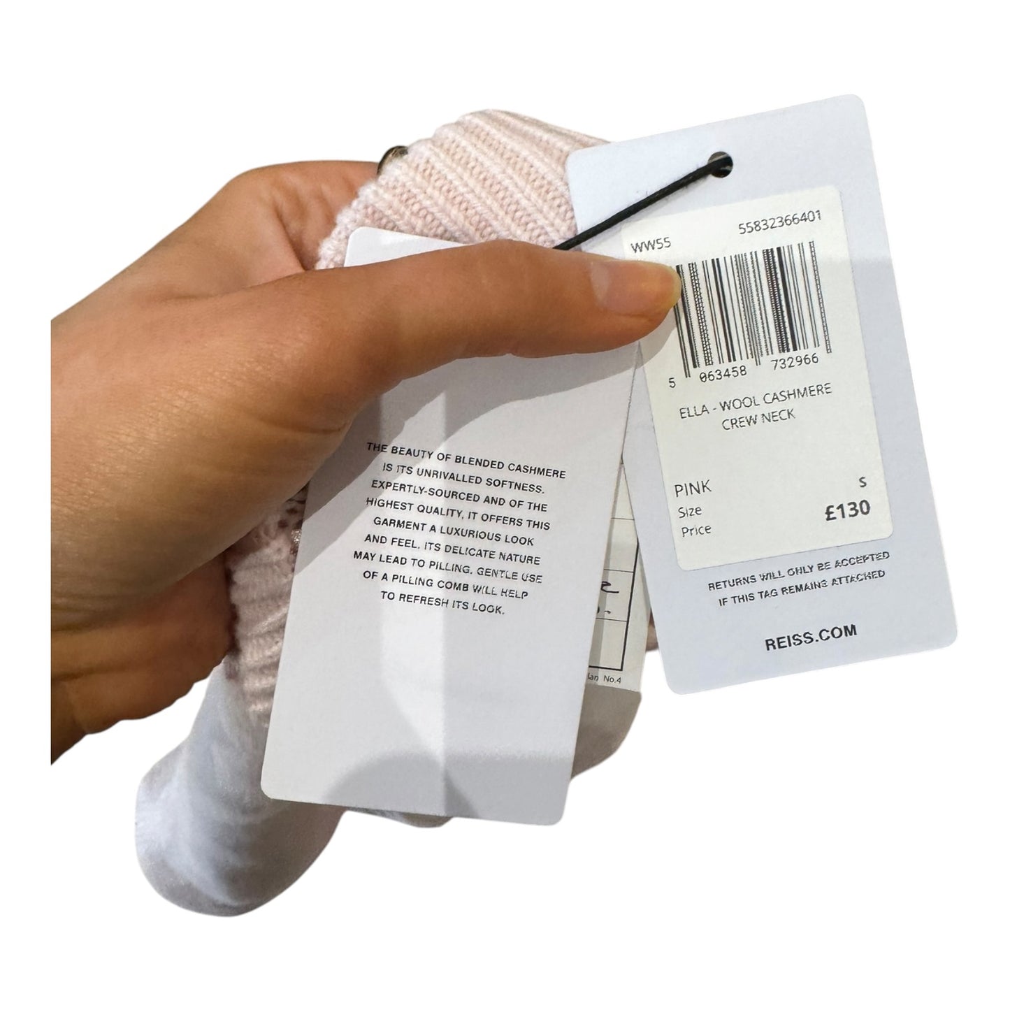 Reiss Ella Wool Cashmere Crew Neck Jumper in Pink - 10 - NEW