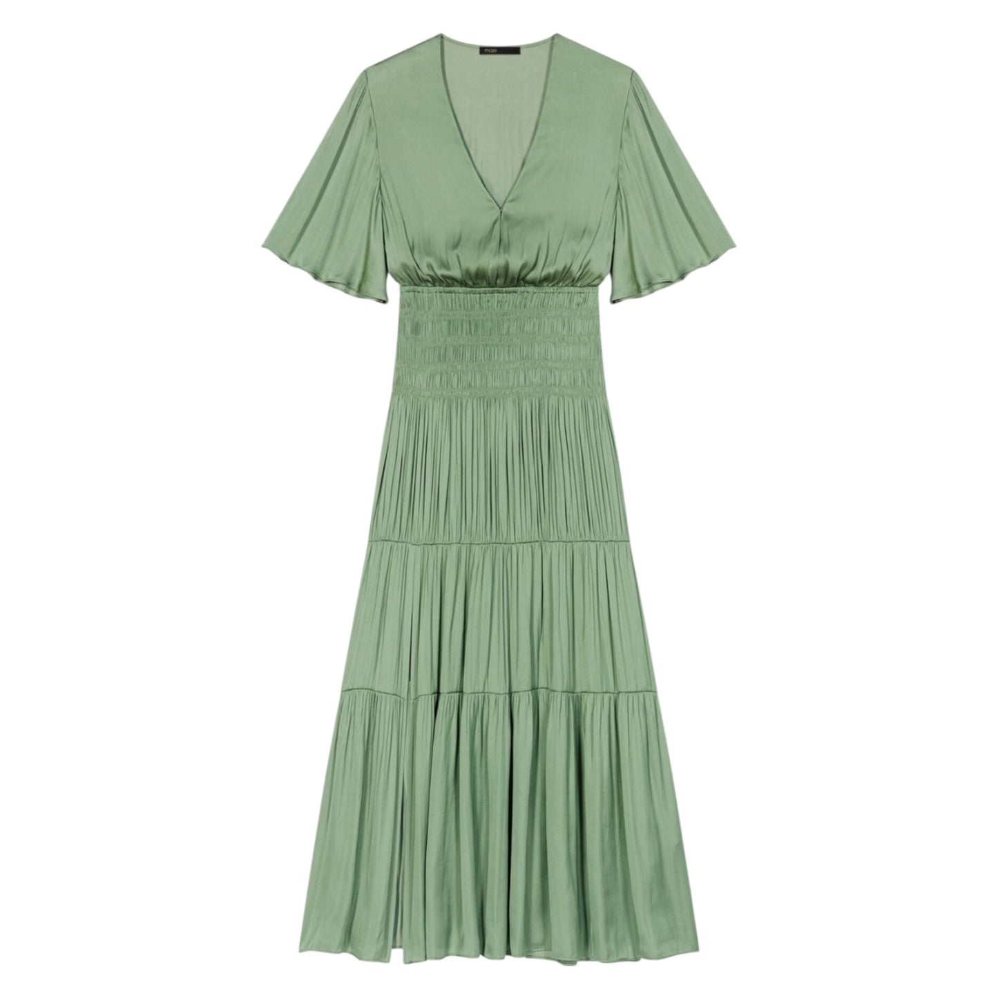 Maje Soft Green Satin Pleated Maxi Dress - 12