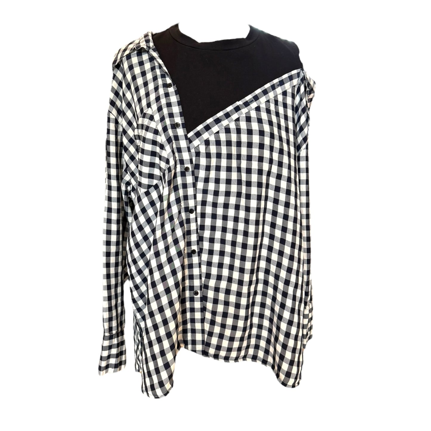 Maje Livie Layered Off Shoulder Black and Navy Check Top - 12